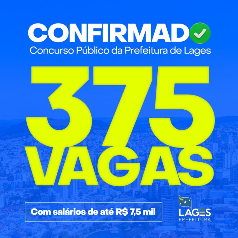 Concurso público da Prefeitura de Lages tem 69 cargos e 375 vagas