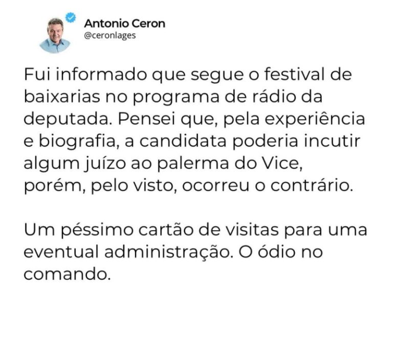Gabinete do Ódio, diz Ceron sobre campanha de Carmen