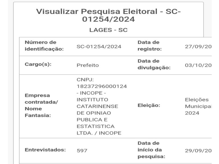 Segunda pesquisa em Lages sai quinta, 3