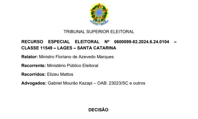 Ministro do TSE impugna a candidatura de Elizeu Mattos