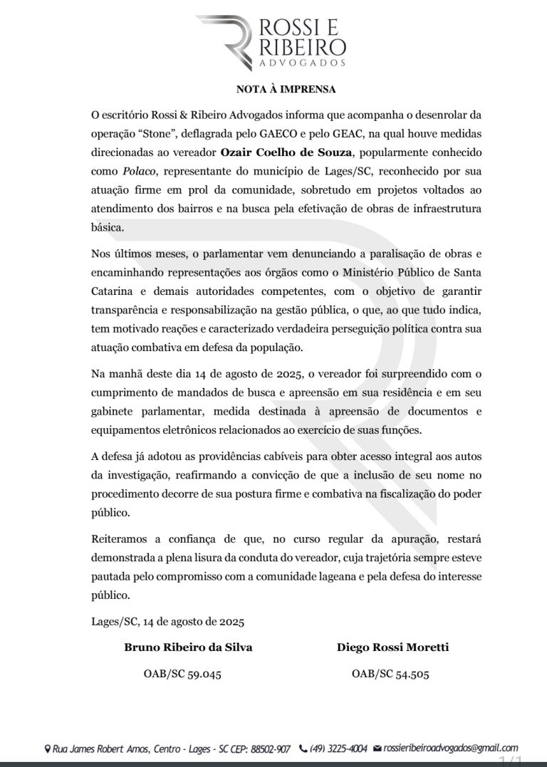 NOTA À IMPRENSA – VEREADOR POLACO