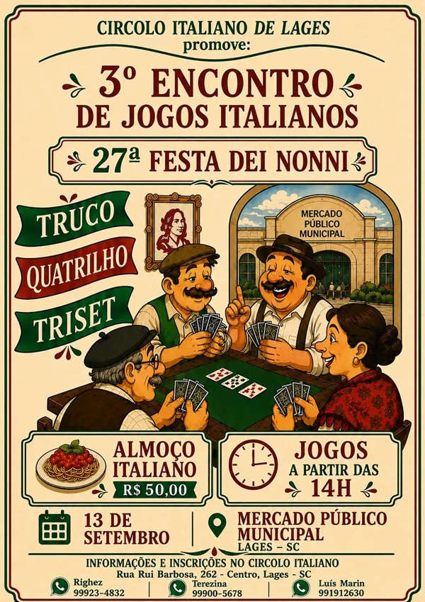 Círcolo italiano: Almoço e jogos no Mercado Público neste domingo